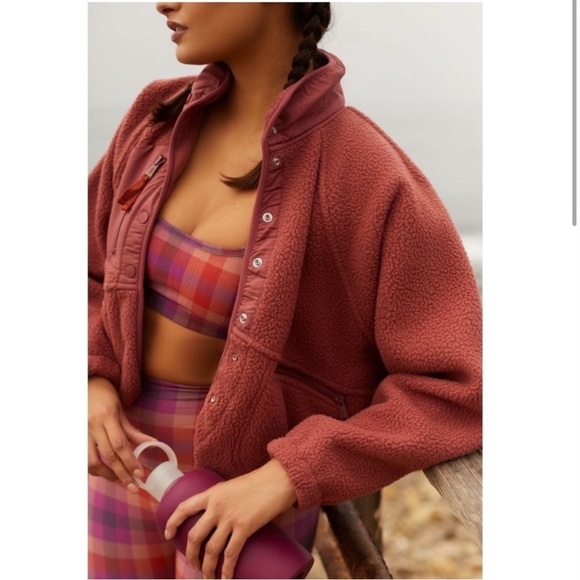 Free People X Hatch Hit the Slopes Fleece Jacket Deep Maroon Burgundy NEW - Picture 14 of 15